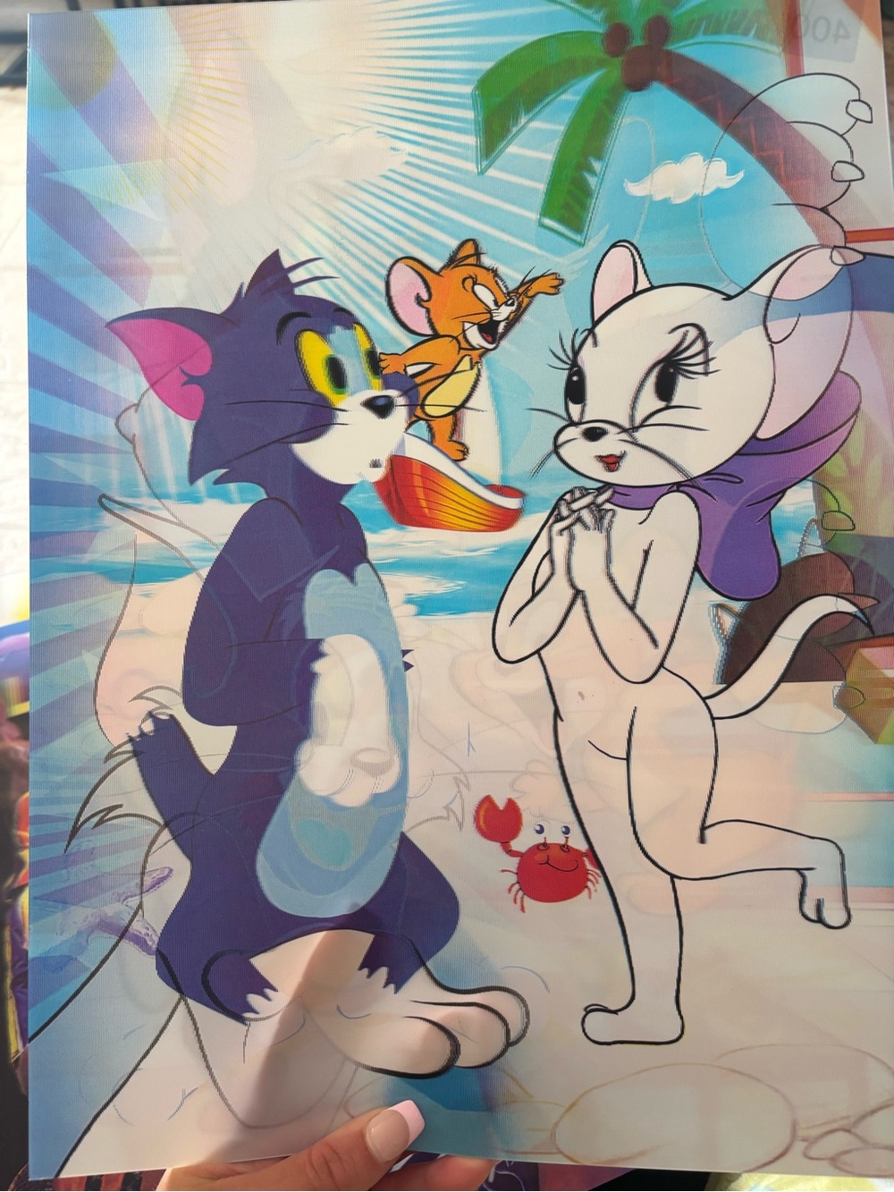 Tom & Jerry Cat-Themed Decorative Poster - Blue and White